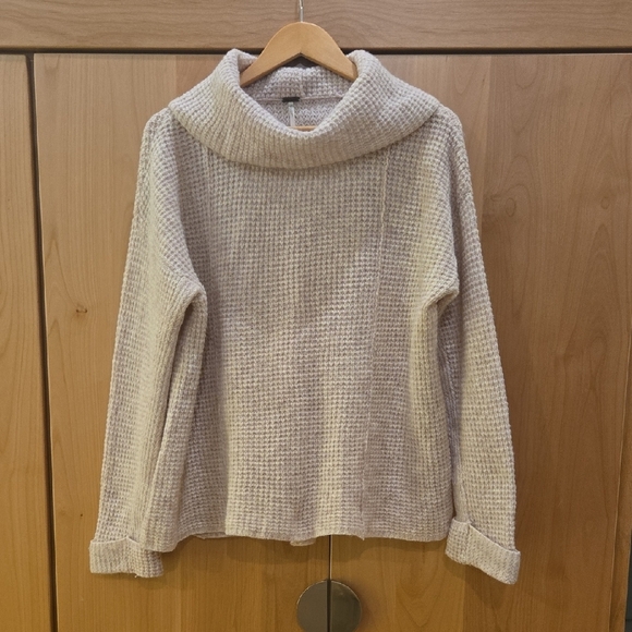 Free People Sweaters - Free People Waffle Neutral Cowl Neck Sweater, M, GUC, Hygge Vibes, Neutral Comfy